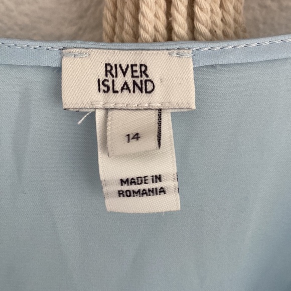 River Island drapey satin sleeveless top in light blue sexy ruffle shirt size 14 - Picture 7 of 16